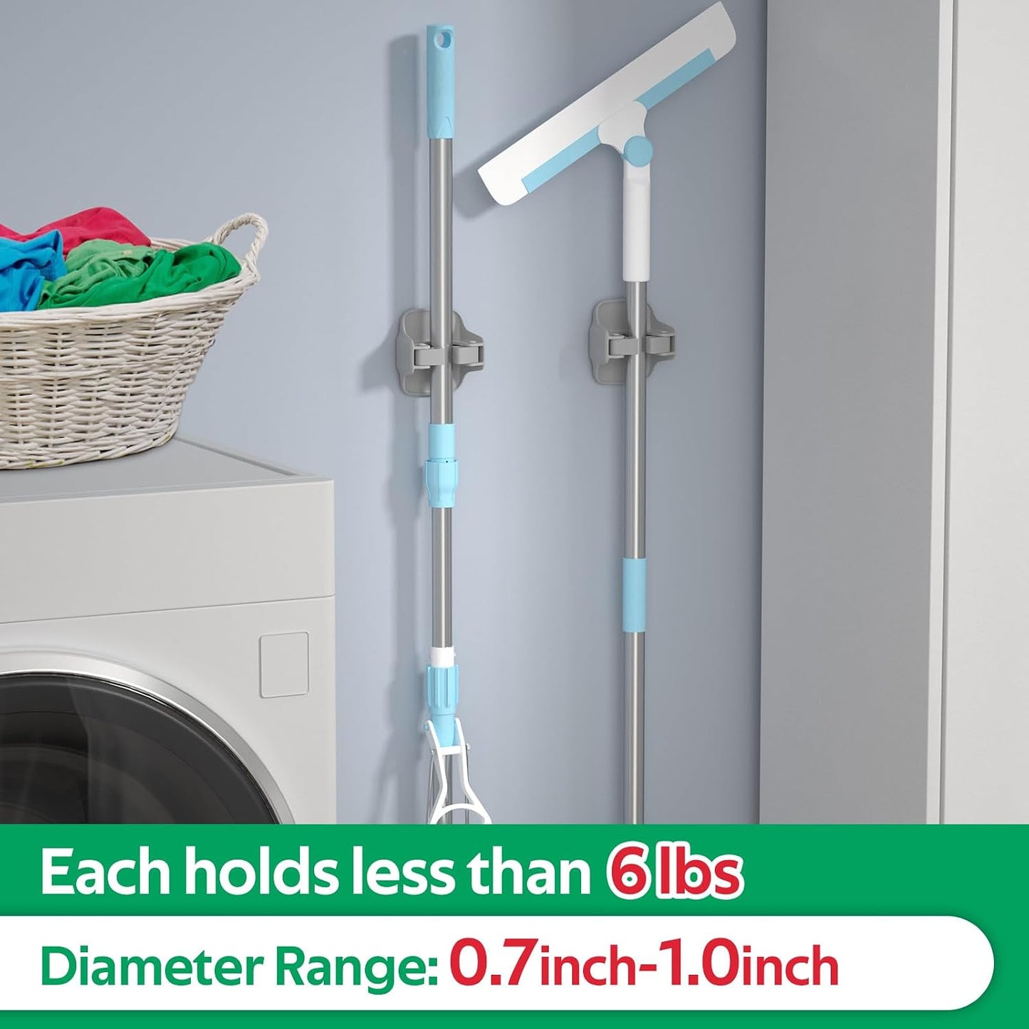 reliahom Broom Holder Wall Mount Mop Grippers Organizer wall Hanging, 5Pack | No Drilling Self Adhesive Easy install Anti-Slip Mop Broom Hanger Storage Rack for Kitchen,Laundry Room,Garden,Garage