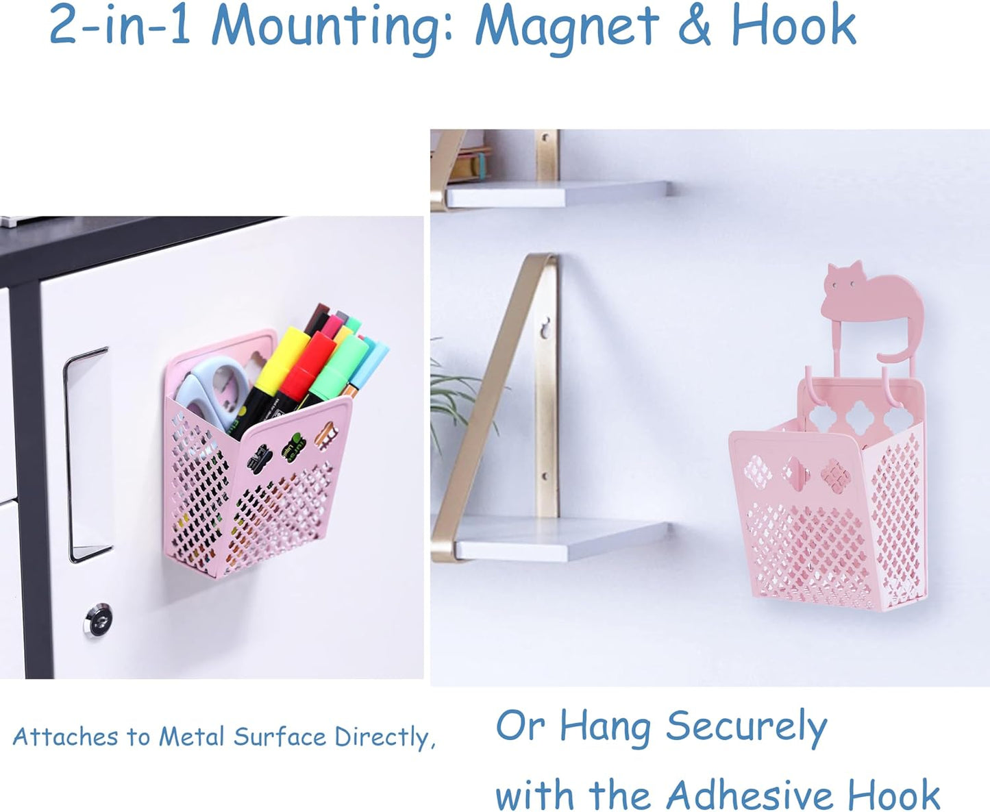 Magnetic Pen Holder, Mesh Metal Strong Magnet Dry Erase Marker Holder Pencil Organizer Small Items Basket for Refrigerator, Whiteboard, Locker Accessories-Pink, Pack of 1, Blush, New-Z008