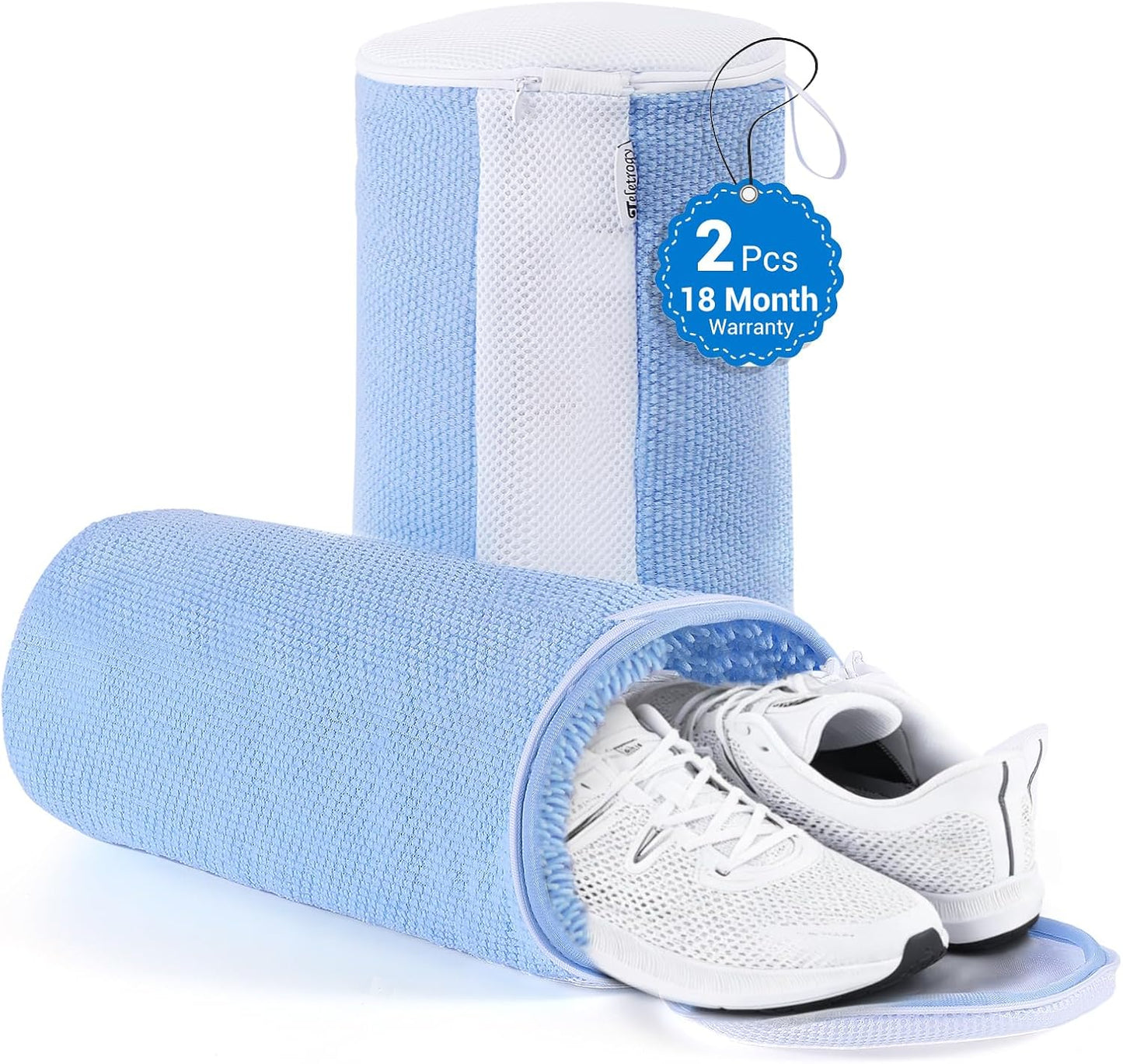 2-Pack Shoe Washing Machine Bags for Sneakers & Delicate Shoes, White | 3X Fade-resistant Fabric and 20,000+ Dense Fibers Lift Dirt, Protect Shoes and Reduce Scrubbing, Washer / Dryer Safe