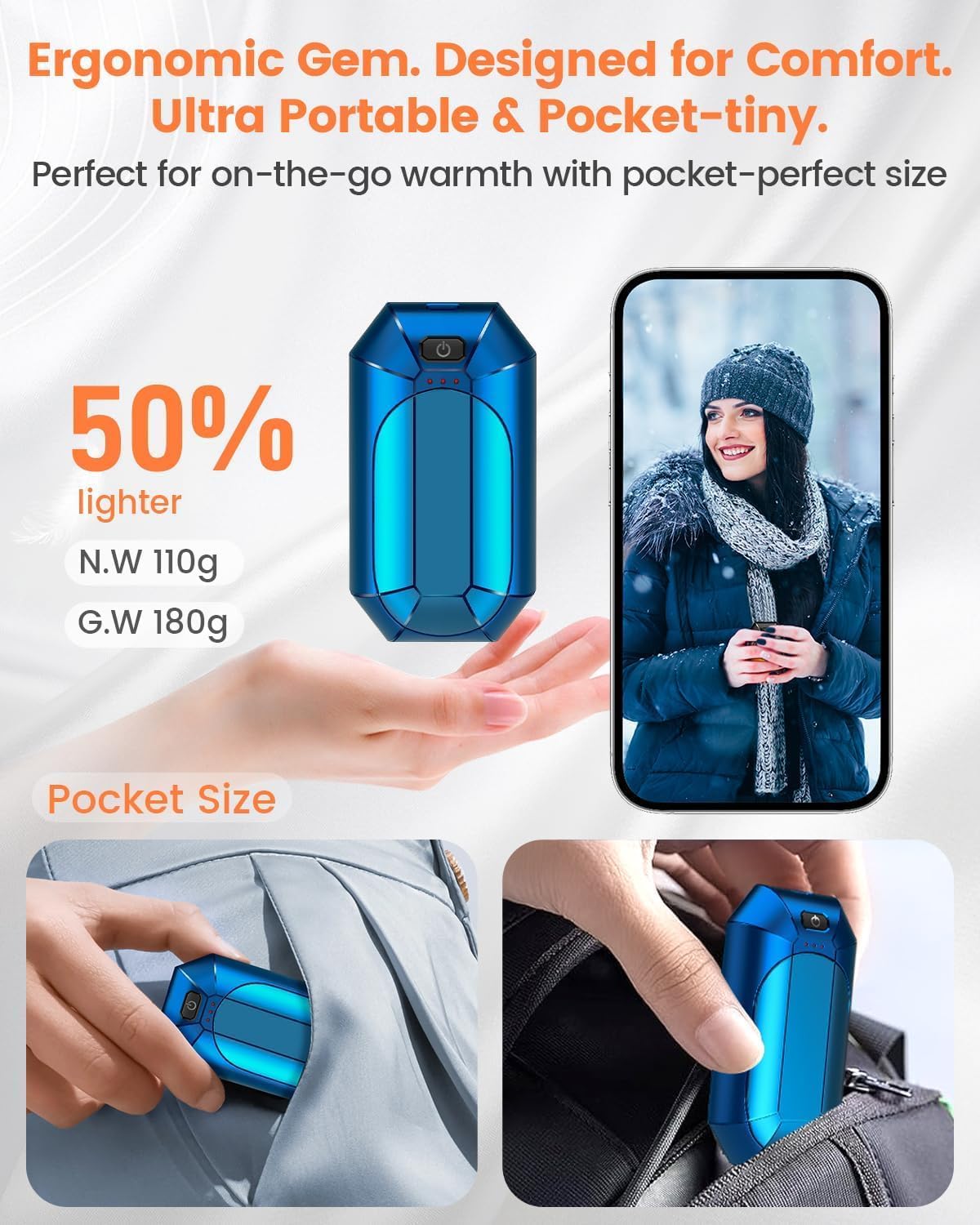 Hand Warmers Rechargeable 2 Pack, Reusable Electric Handwarmers Portable | AI Smart Safe Heat Long Lasting Pocket Heater, Warm Gifts for Men Women Outdoor Indoor Hiking Studying Hunting Golf Camping