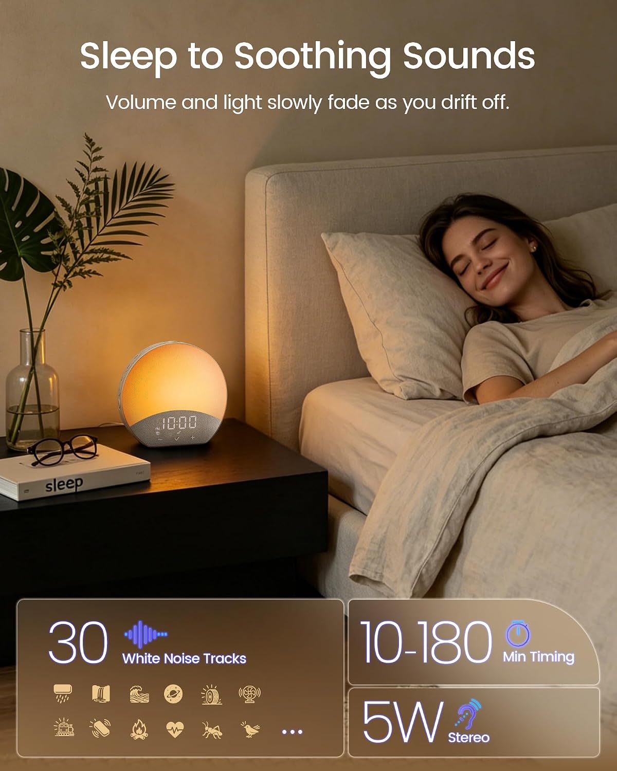 Glocusent Sunrise Alarm Clock with Sound Machine, Alarm Clock for Sleeper