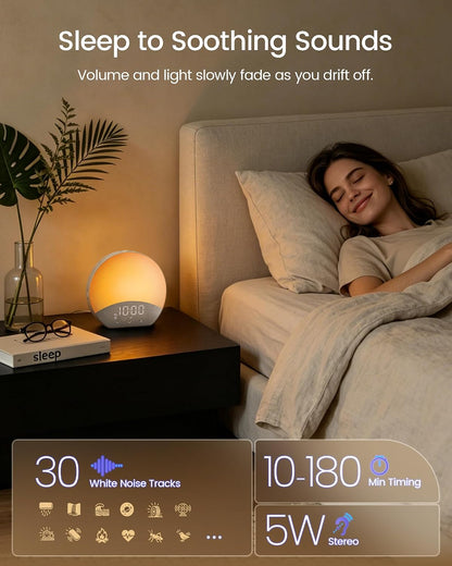Glocusent Sunrise Alarm Clock with Sound Machine, Alarm Clock for Sleeper