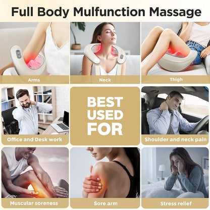 Bear Shiatsu Neck and Back Massager with Heat: Cordless Deep Tissue Neck Shoulder Massager for Pain Relief Portable 4D for Home Office & Car Use - Gifts for Women Men Mom Dad