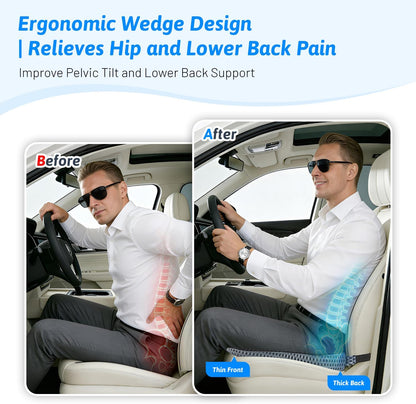 Wedge Car Seat Cushion for Better Visibility & Sciatica Pain Relief | High Density Memory Foam, Non-Slip Ergonomic Car Seat Cushion for Driving, Universal Fit for Car, SUV,Truck & Tractor