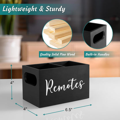 DRASTAR Remote Control Holder, Wood TV Remote Holder, Remote Storage Caddy, Remote Control Organizer (Black, 2 Slots)