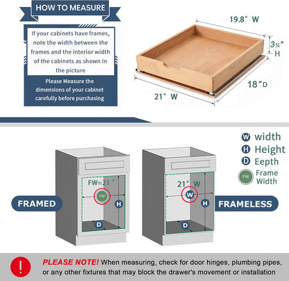 Pull Out Cabinet Drawers - 9x2 Size Options (10-29'W,18-21'D), Pre-Assembled with Soft Close Slides, Solid Beechwood, Easy Installation(10'W x 18'D)