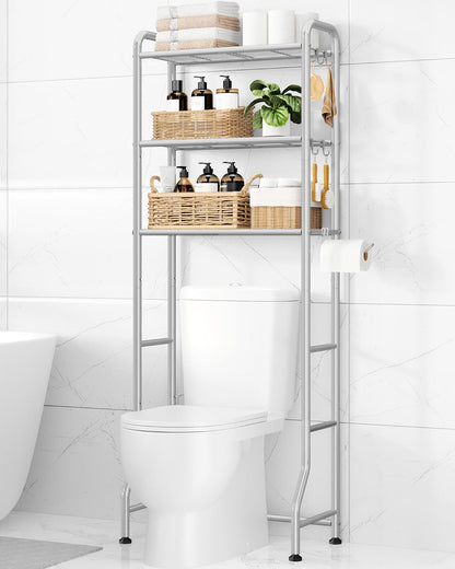 Kitsure Over Toilet Storage Rack, 63.2" H Space-Saving, Holder & Hooks | Bathroom, Laundry Room, Small Spaces, Families, Durable Metal, Black, 3 Tier
