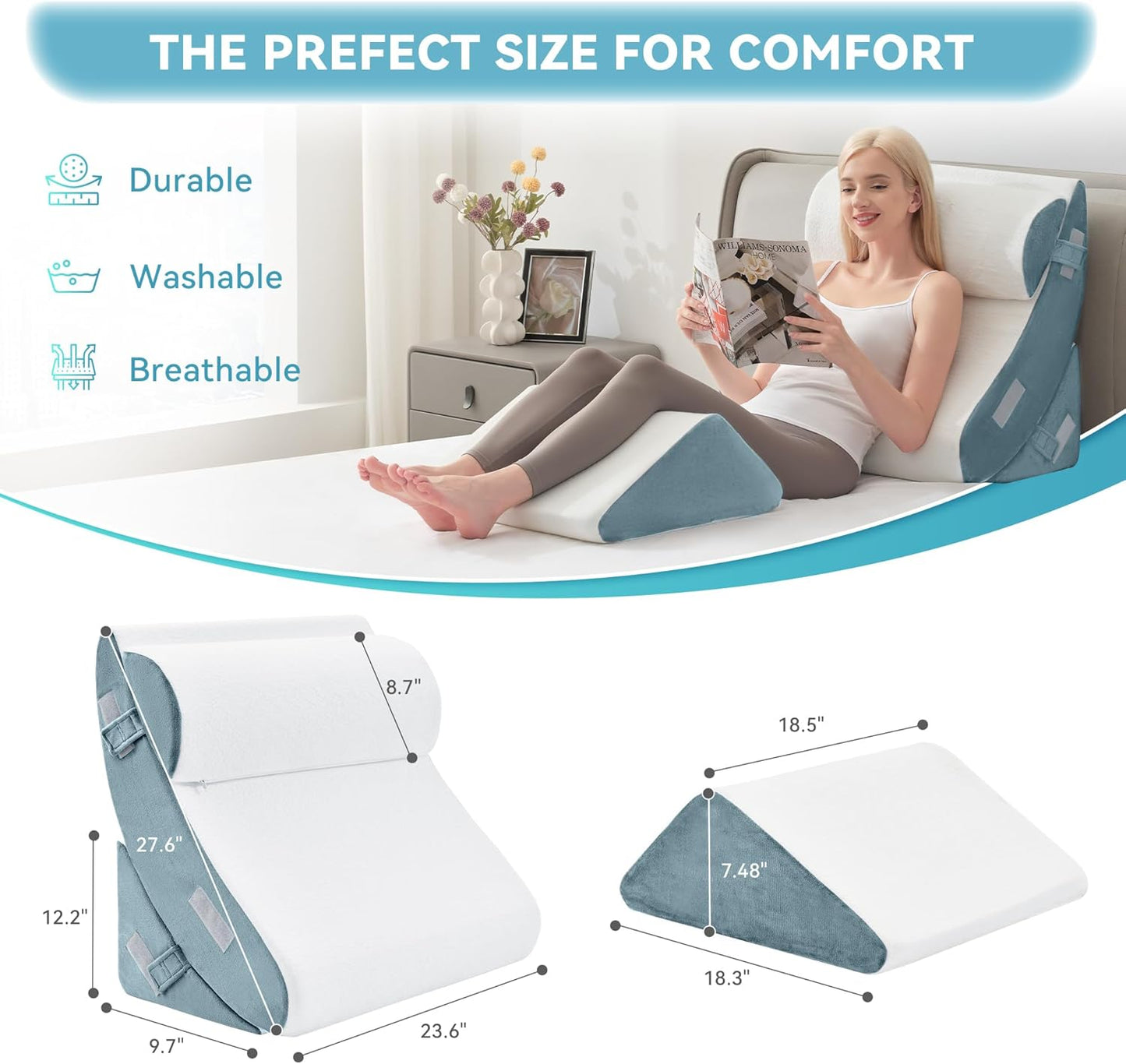 Kingfun 4PCS Orthopedic Bed Wedge Pillow Set for Sleeping, Post Surgery Memory Foam Support Pillows for Back, Neck and Leg Pain Relief, Adjustable Triangle Pillow - Acid Reflux, Anti Snoring & GERD