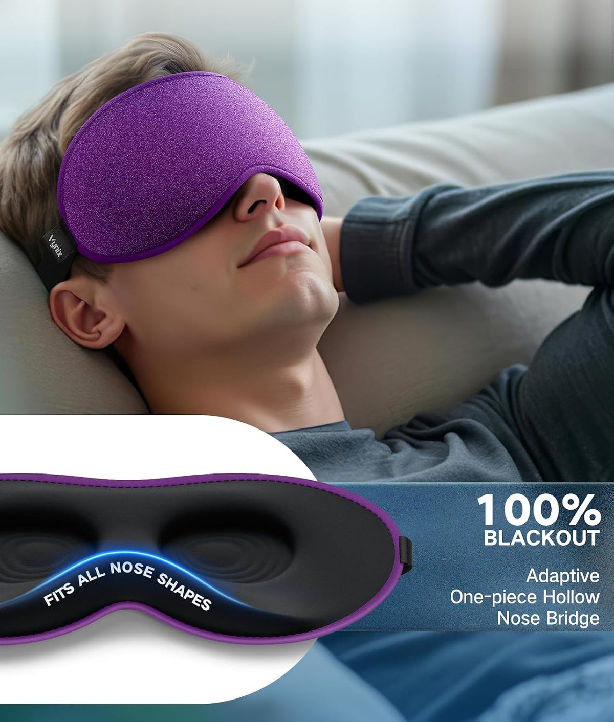 Vynix® Sleep Mask for Men Women-Eye Masks for Side Sleepers, 3D Contoured Night Blindfold 100% Blockout Pressure-Free, Soft Lightweight Breathable Eye Cover Shade Sleeping for Airplane, Travel, Black