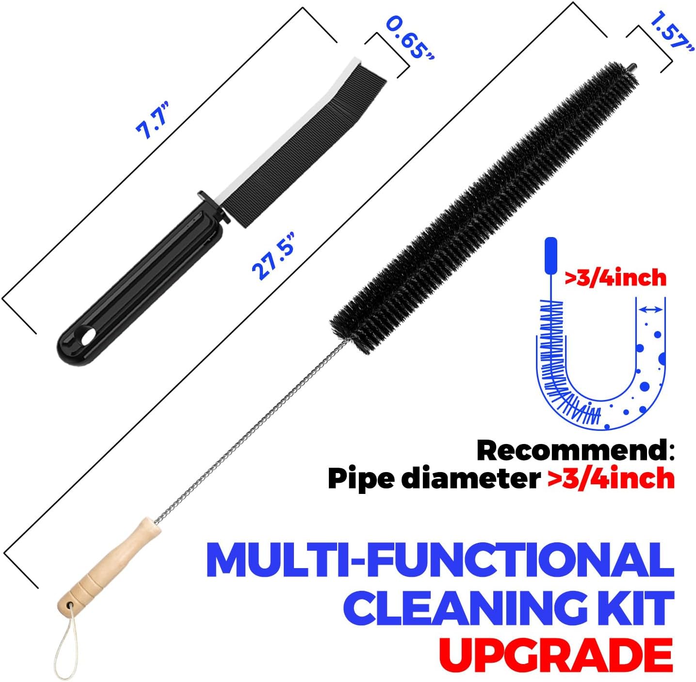 Holikme Dryer Vent Cleaner Kit - Flexible Lint Brush Remover Cleaning Tool | 27.5in flexible 304 steel shaft & nylon bristles, removes lint dust pet hair for vent, fridge coil & tight corners
