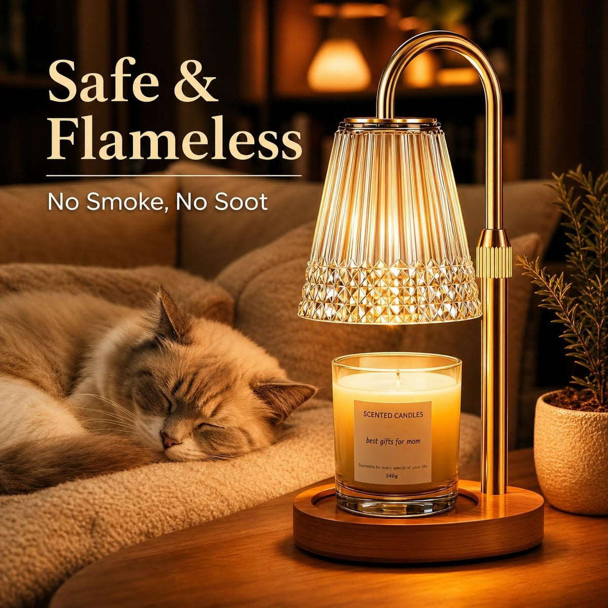 TATAANTY Candle Warmer Lamp with Timer & Dimmer, Adjustable Height for Jar Candles, Wood Base, Home Decor