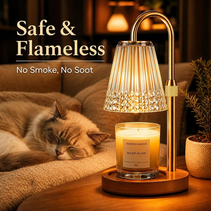 TATAANTY Candle Warmer Lamp with Timer & Dimmer, Adjustable Height for Jar Candles, Wood Base, Home Decor