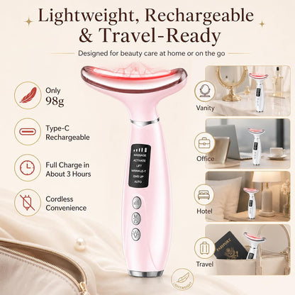 Red Light Therapy for Face and Neck, 7-Color LED Face Massager | Rechargeable Facial massager and Face Sculpting Tool with Heat, Vibration, Anti-aging, Wrinkle Reduction, Gift for women
