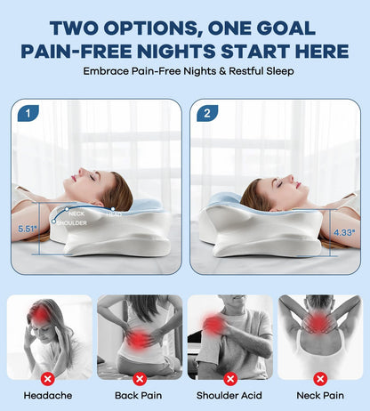 DONAMA Contour Cervical Neck Pillow for Neck Pain Relief | Queen,Ergonomic Dual-Height,Odorless Memory Foam,Side/Back/Stomach Sleepers,Cooling Hypoallergenic Cover,OEKO-TEX Certified