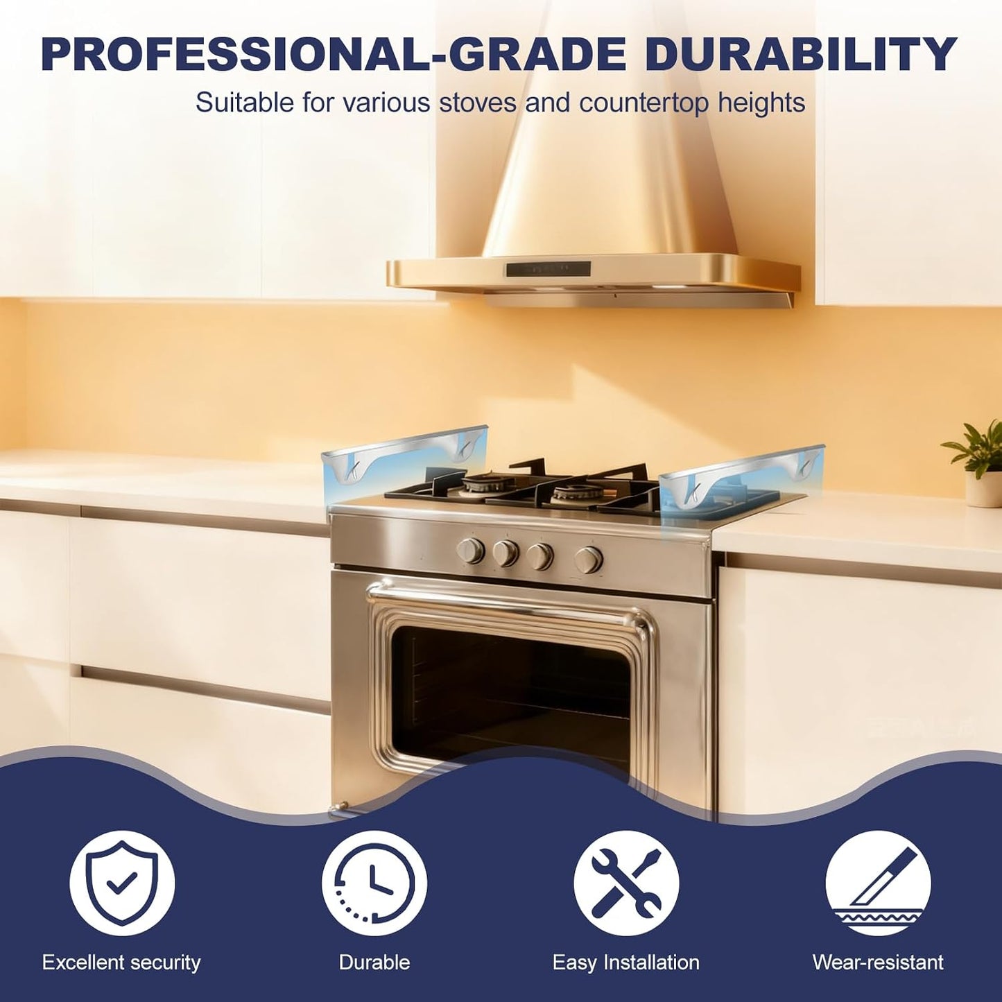 Stainless Steel Stove Gap Cover (2 Pack, Black), Stove Gap Filler for Kitchen, Range Trim Kit, Heat Resistant with Easy Clean, Adjustable Length 13.8” to 27.5”