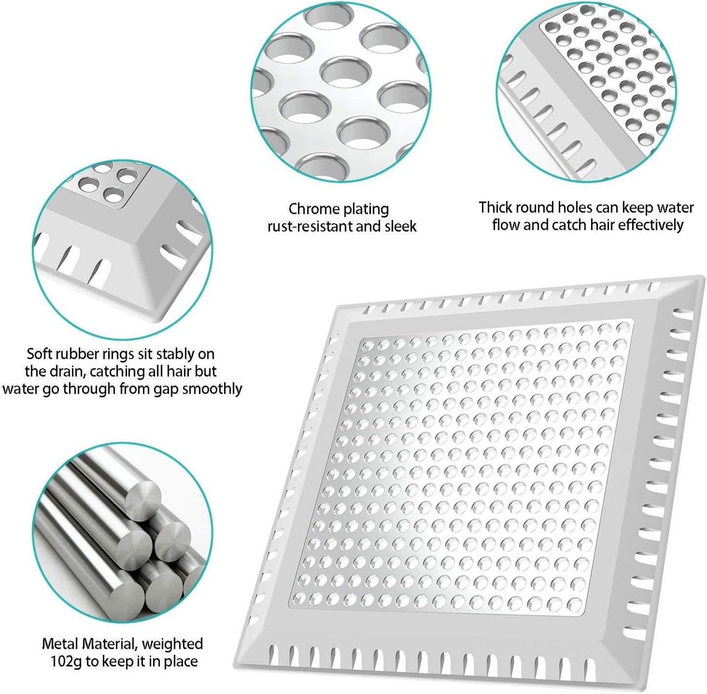 Aojuxix Shower Drain Hair Catcher/Drain Strainer/Shower Drain Cover | Stainless Steel and Silicone Hair Trap for Bathroom Floor Drain (Patented Product)