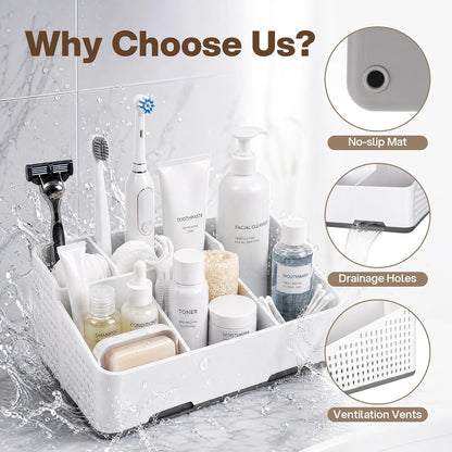 Cleangor Countertop Bathroom Organizer, Toothbrush Holder with Drainage | Vents, Cord Hole for Multi-grid Electric Toothbrush Charger, Family Bathroom Use
