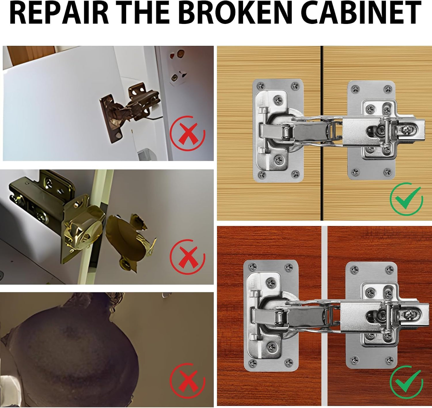 Cabinet Hinge Repair Plate Kit, 12Pcs Hinges Repair Fixing Plates | Stainless Steel for Kitchen Cupboard Door Replacement Rust Resistant With Mounting Screw