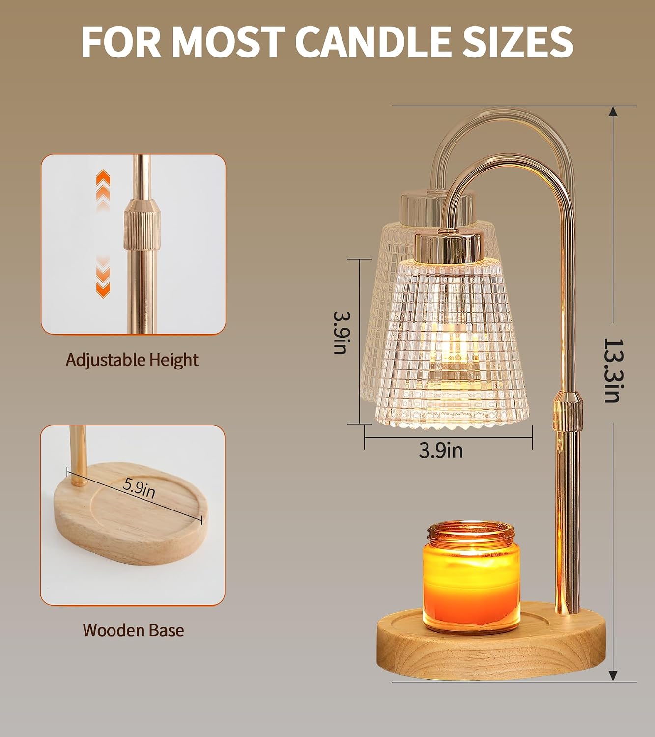Candle Warmer Lamp with Timer and Dimmer,Electric Gold Light Gifts for Women Melt Wax Warmer Lamp with 2 Bulbs for Candle Jars House Warming New Home Decor Bedroom