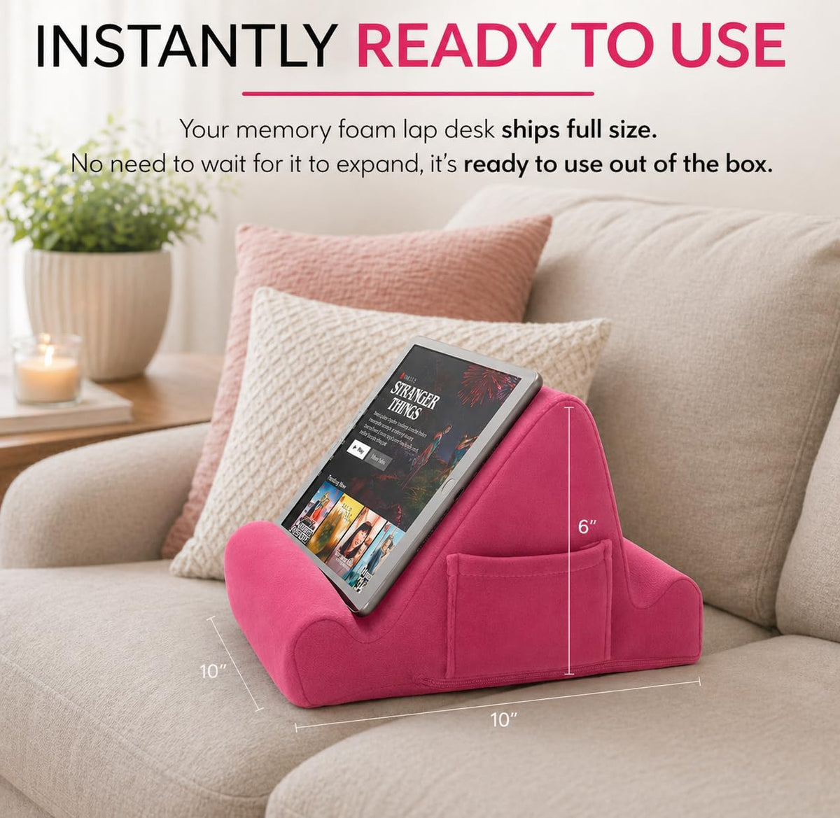 Brookstone Tablet Lap Cushion - Tablet/Phone/Ebook Holder for Bed, Flights, and Travel, Memory Foam Lap Desk for Reading and Hands Free Viewing, Compatible iPad and Kindle Accessories, Grey