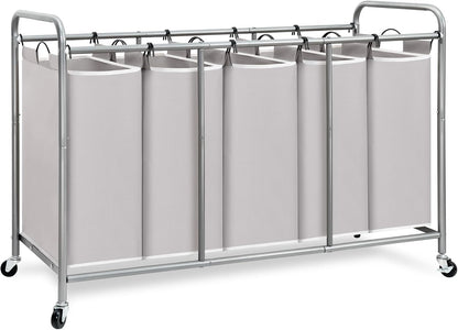 STORAGE MANIAC 3 Section Laundry Sorter, 35.6 Gal (135 L) Laundry Hamper Cart with Heavy Duty Rolling Lockable Wheels and Removable Bags, Clothes Organizer Basket Separator Hamper, Gray