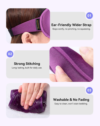 FACEMOON 3D Blackout Weighted Eye Mask for Sleep, Airplane Travel Essential | Long flights, road trips, gentle weighted comfort, deep cups, lash-friendly, adjustable strap, daytime naps for men & women