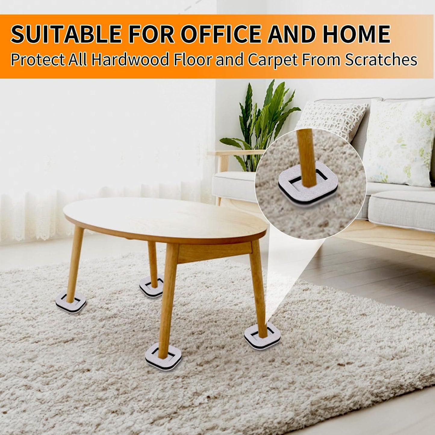 12 PCS Felt Furniture Coasters Caster Cups for Hardwood Floors, Felt Bottom Furniture Pads, Bed Office Chair Fridge Furniture Wheel Stopper to Prevent Sliding and Scratches (Black, L: 2.6" * W:1.8")
