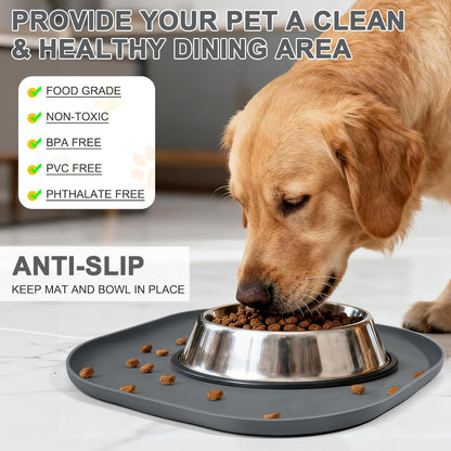 SMILOOL Waterproof Silicone Pet Food Mat with Raised Edge for Dog & Cat | 19" x 12" Non-Slip Pet Feeding Mats with Lip for Food & Water Bowl, Food Grade, Easy Cleaning, Black