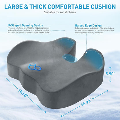 BlissTrends Memory Foam Seat Cushion for Office Chair & Car Seat, Black | 4.7in Ergonomic Tailbone & Sciatica Support with Removable Velvet Cover for Pressure Relief and Long Sitting Comfort
