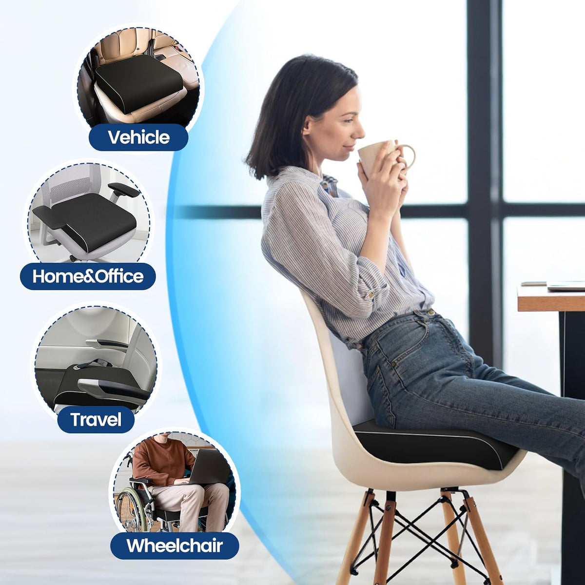 SweetSlubr Memory Foam Seat Cushion, Office Chair Cushion, 3-Inch, Large