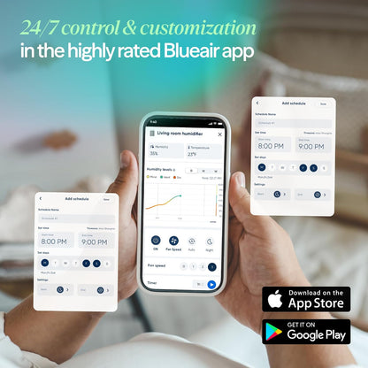 BLUEAIR Premium Smart Humidifier for Large Rooms, Bedrooms, Better Sleep with Evaporative Invisible Mist Tech, Auto Humidify, Easy Top Fill, Smart Control with App, Touchscreen, 3.5L Tank for 48 hours