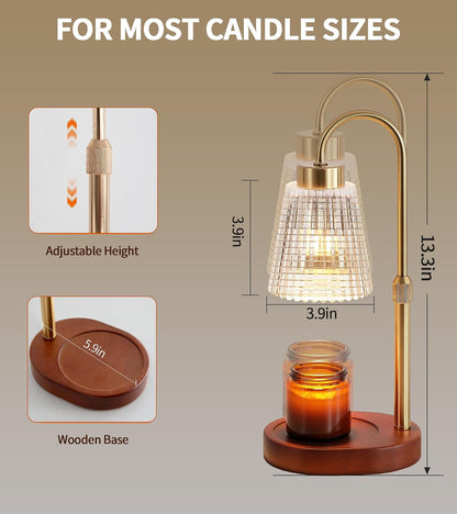 Candle Warmer Lamp with Timer and Dimmer,Electric Gold Light Gifts for Women Melt Wax Warmer Lamp with 2 Bulbs for Candle Jars House Warming New Home Decor Bedroom
