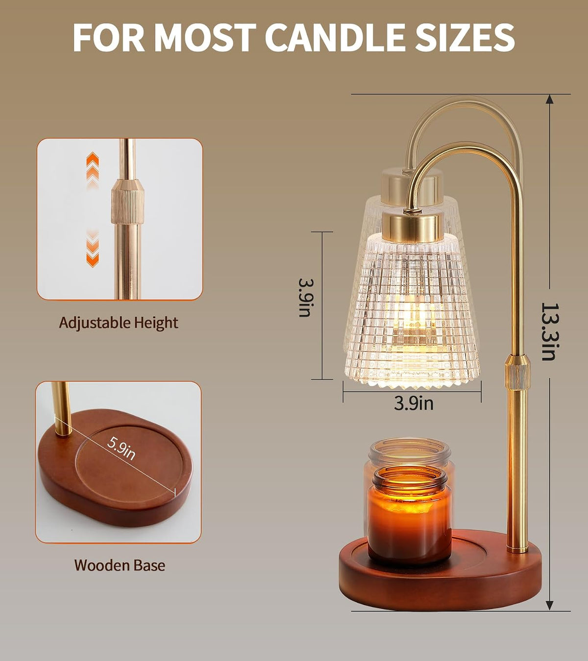 MEIXISUE Candle Warmer Lamp with Timer and Dimmer,Electric Gold Light Gifts for Women Melt Wax Warmer Lamp with 2 Bulbs for Candle Jars House Warming New Home Decor Bedroom