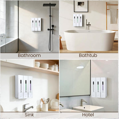 3 Chamber Shampoo and Conditioner Dispenser Set, No Drill Shower Soap | Refillable wall-mounted bottles, BPA-free. 3x400ml. Dispenses shampoo, conditioner,body wash, soap, lotion, gel. Black.