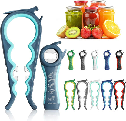 Jar Opener Bottle Opener for Weak Hands, 5 in 1 Multi Function Can Opener Bottle Opener Kit with Silicone Handle Easy to Use for Children, Elderly and Arthritis Sufferers (New red)