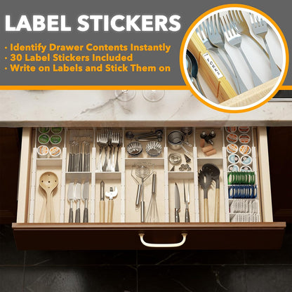 SpaceAid Bamboo Drawer Dividers with Inserts and Labels, Kitchen Adjustable Drawer Organizers, Expandable Organization for Home, Office, Dressers, 4 Dividers with 9 Inserts (17"-22" Natural)