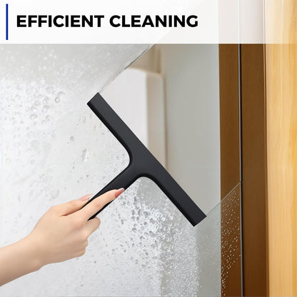 wlich 10" Shower Squeegee, Silicone Shower Wiper for Glass Doors, Black | One-Piece No-Drill Design, Flexible Silicone Squeegee for Window Cleaning, Streak-Free Cleaning Bathroom, Easy Installation