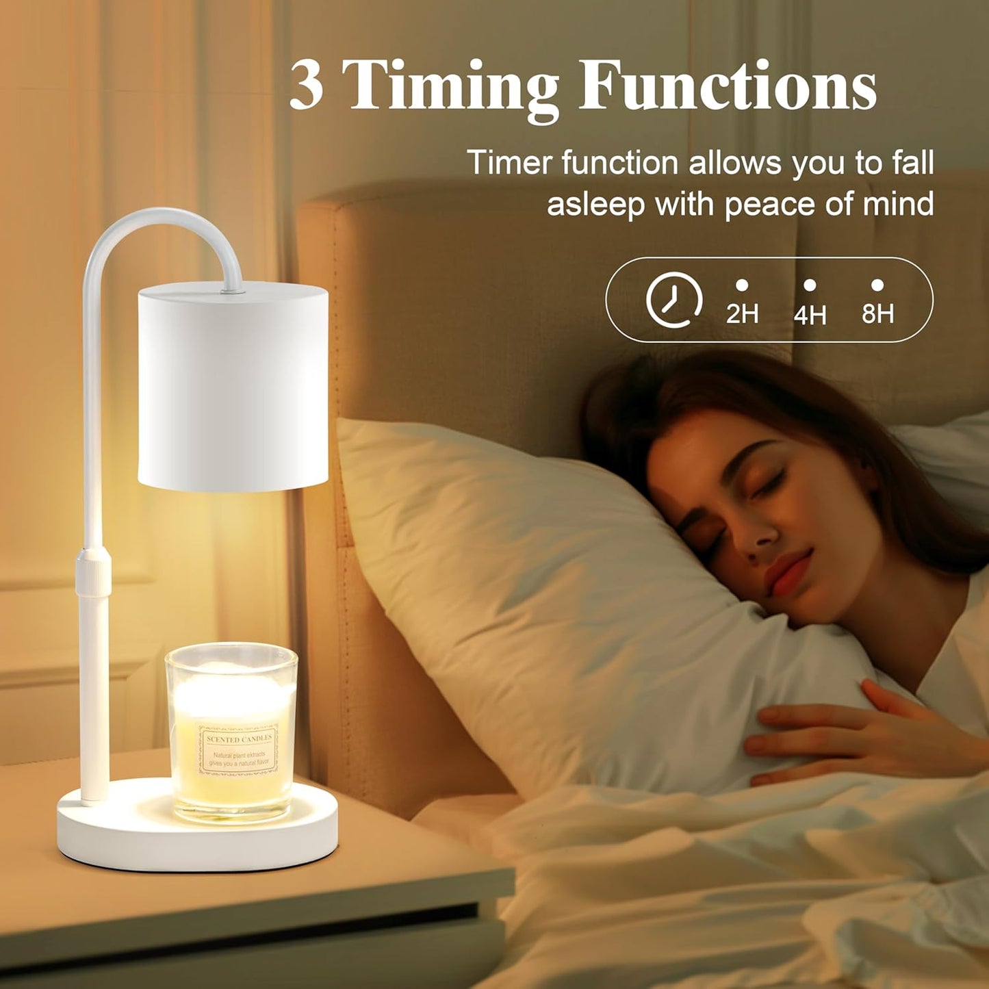 Dreamholder Electric Candle Warmer Lamp with Timer & Dimmer, Adjustable Height Wax Melt Warmer for Jar Candles, Wood Base Candle Melter, Floral Home Decor Gifts for Women, Mom, Natural Wood