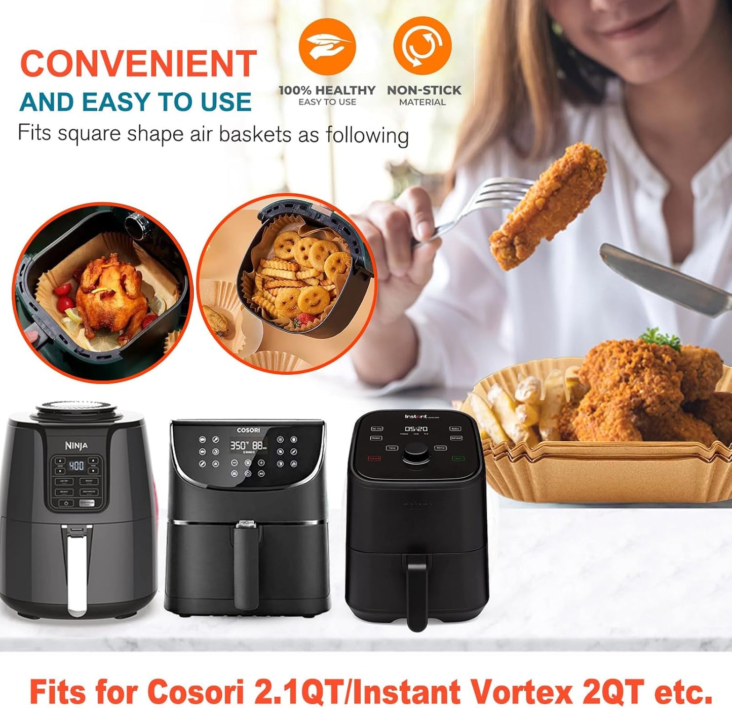 Air Fryer Liners Disposable 9 Inch, 9 inch Air Fryer Liners 125 Pcs Large Square Air Fryer Paper Liners for 5QT 6qt 8QT Air Fryer, Non-stick Parchment Paper for Frying, Baking