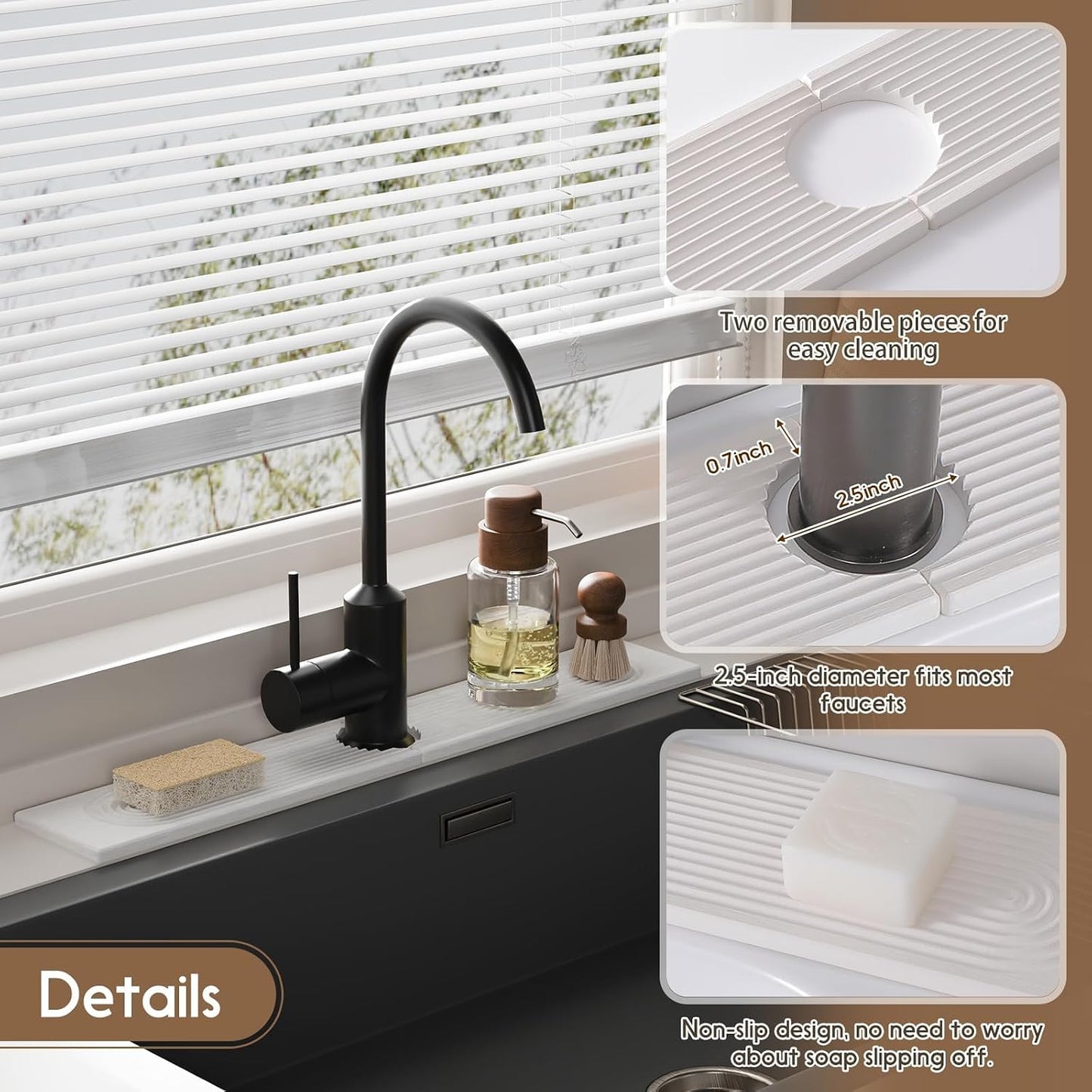 Faucet Mat for Kitchen Sink, Diatomite Quick Drying Tray , 15.8 Inch Kitchen Sink Splash Guard and Bathroom Stone Trays for Counter. Super Absorben.White.
