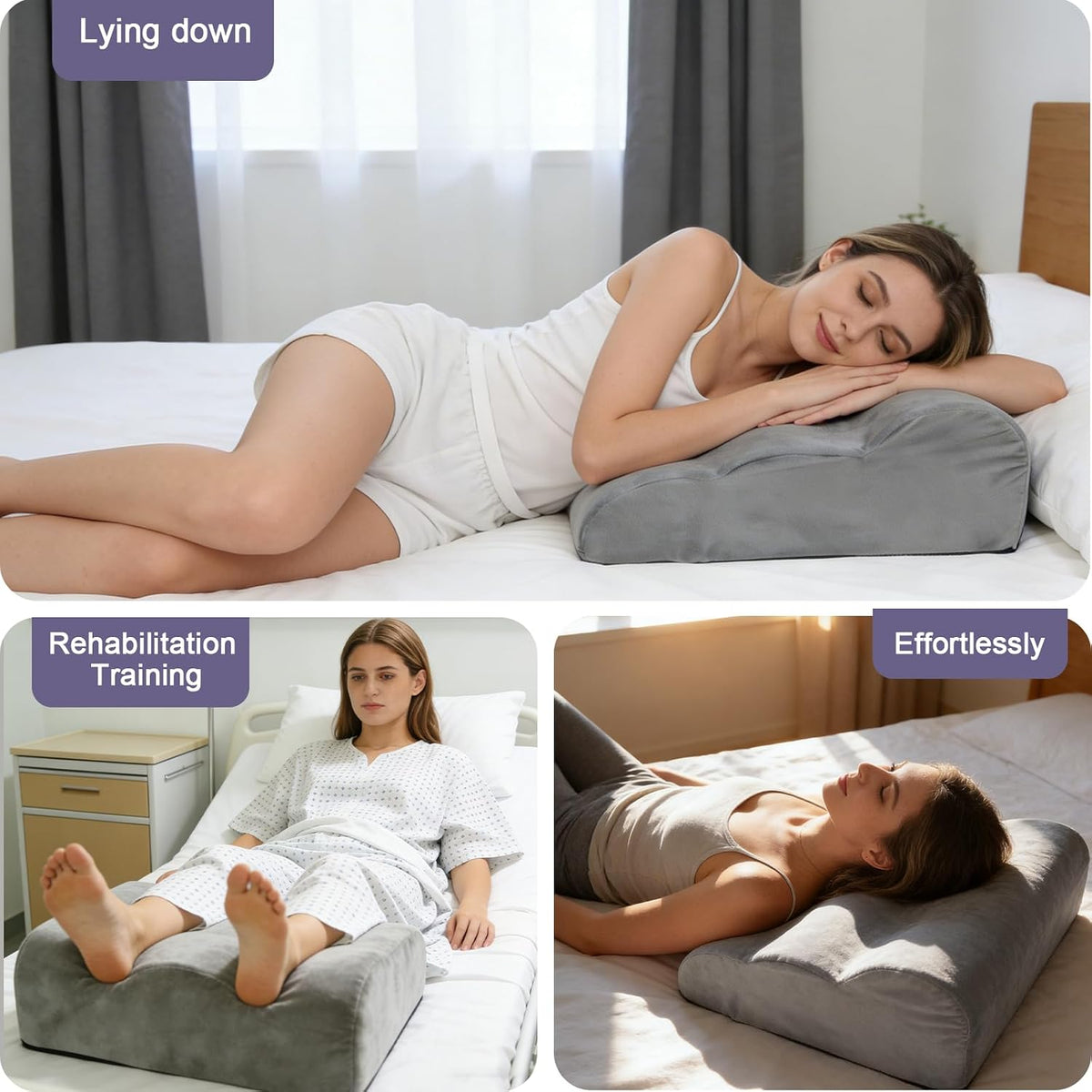 Leg Wedge Pillow Post Surgery, High-Density Foam Leg Elevation Pillow with Velvet Cover for Sleeping Swelling Blood Circulation and Knee Ankle Pain Relief, Grey