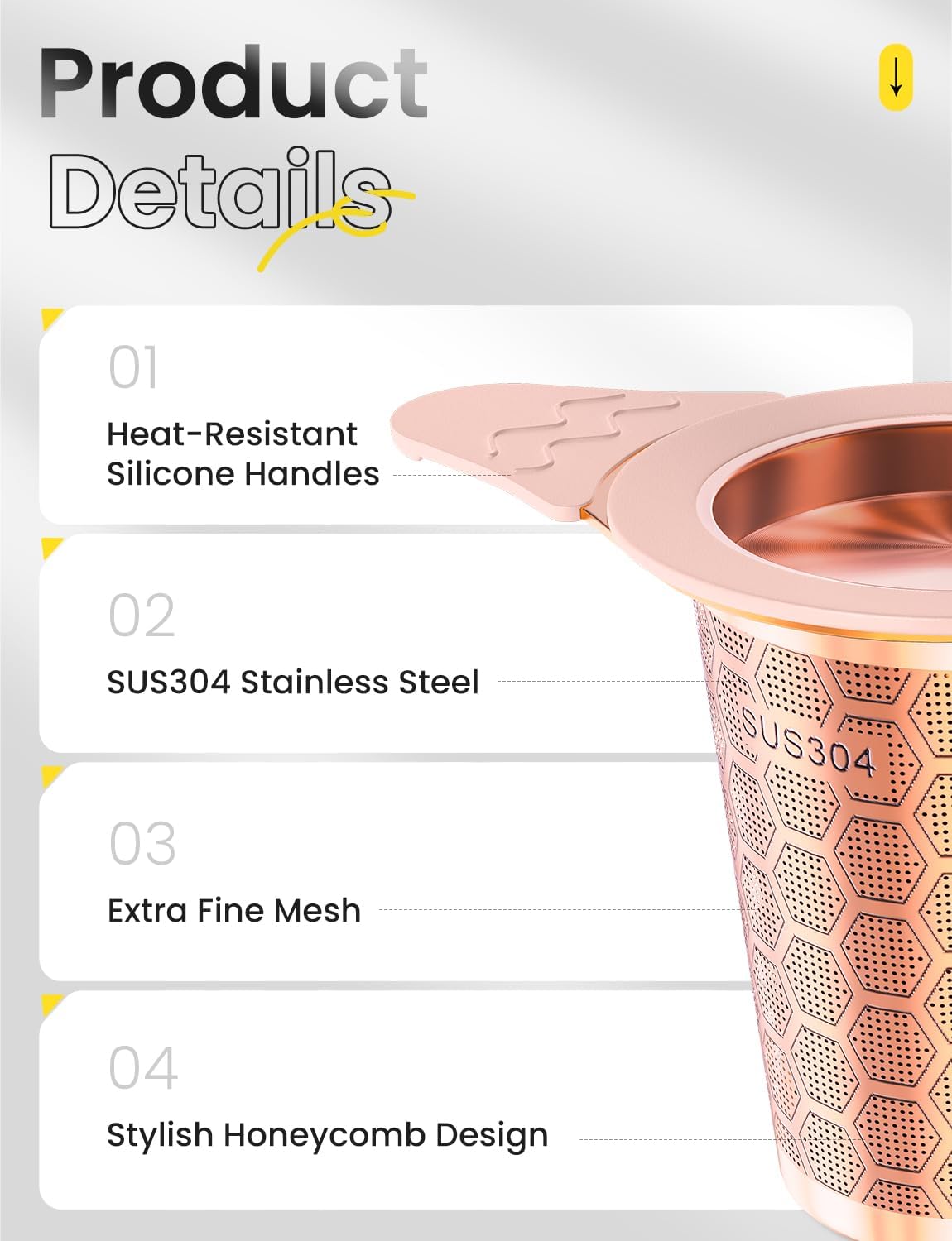 Tea Infuser for Loose Leaf Tea,Stainless Steel Tea Infuser with Heat Proof Silicone Handles,Extra Fine Mesh Tea Strainers Filter Fine Tea Leaves Effectively,Fits TeaPots/Mugs