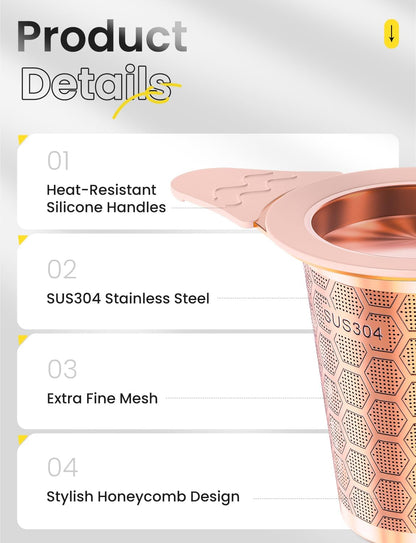 Tea Infuser for Loose Leaf Tea,Stainless Steel Tea Infuser with Heat Proof Silicone Handles,Extra Fine Mesh Tea Strainers Filter Fine Tea Leaves Effectively,Fits TeaPots/Mugs
