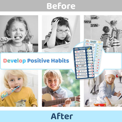 2 in 1 Bedtime/Morning Routine Chart for Kids Toddlers, Magnetic Chore Chart for Kids, Cute Visual Schedule for Kids Schedule Board for Home, Kids Checklist to Do List ADHD Tools for Kids
