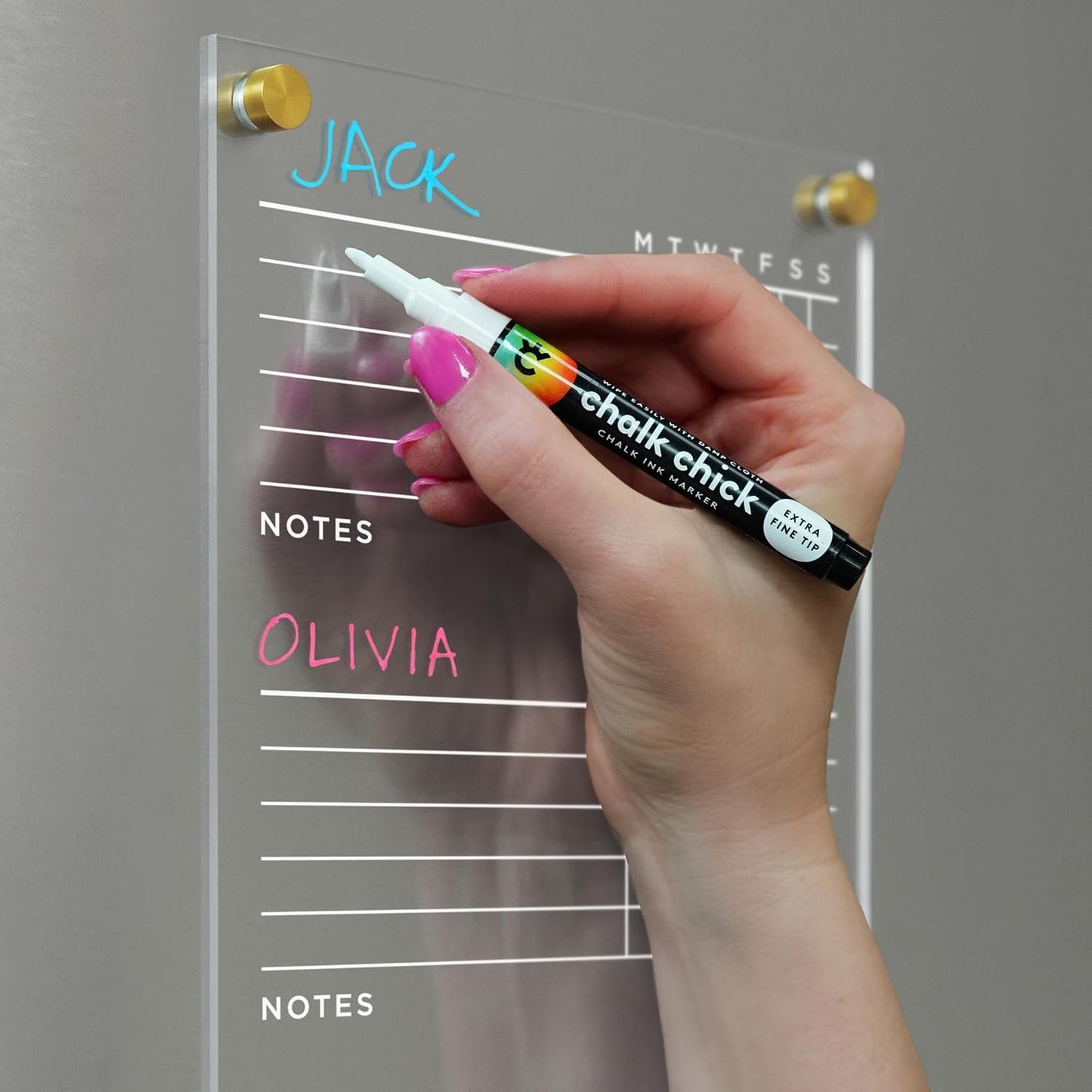 Magnetic Acrylic Chore Chart for Fridge - 7” x 18” Wet-Erase Task Board with 4 Magnetic Markers, Clear Reusable Refrigerator Organizer with Black Magnets
