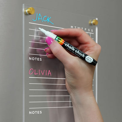 Magnetic Acrylic Chore Chart for Fridge - 7” x 18” Wet-Erase Task Board with 4 Magnetic Markers, Clear Reusable Refrigerator Organizer with Black Magnets