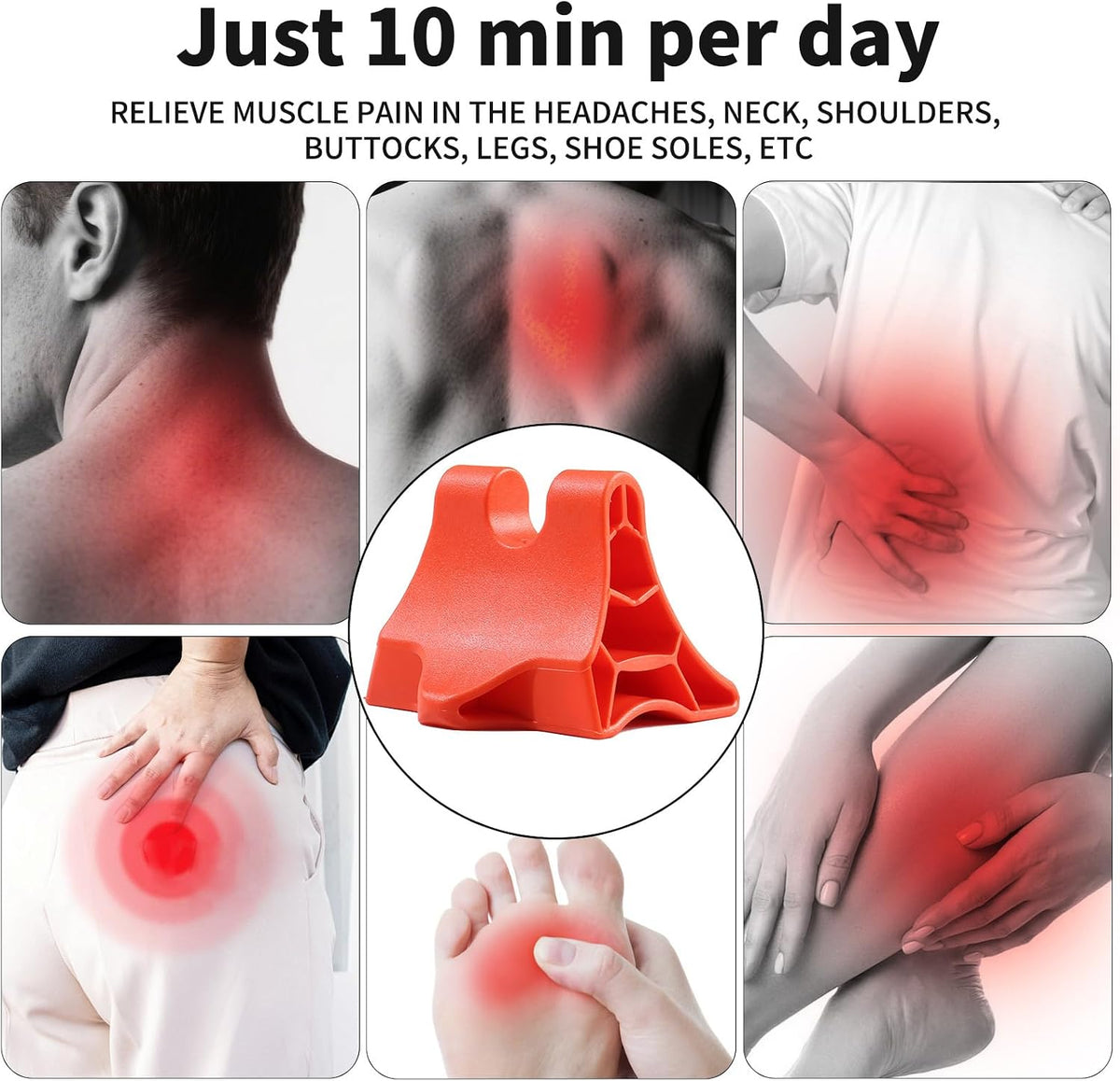 Trigger Point Massage Tool, Handheld Deep Tissue Manual Massager for Neck, Shoulders, Back & Feet, 3-Edge Pressure Point Design, Portable (Red)