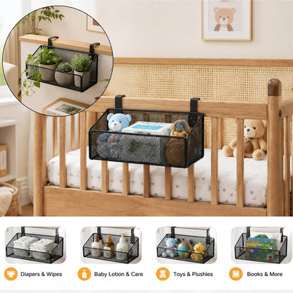 2 Pcs Hanging Bedside Caddy Shelf for Bunk Bed College Dormroom Essentials | with 10 Pairs Hooks, for Back to School Railing Office Cubical Walls Hospital Bed Book Phones Drinks Plan