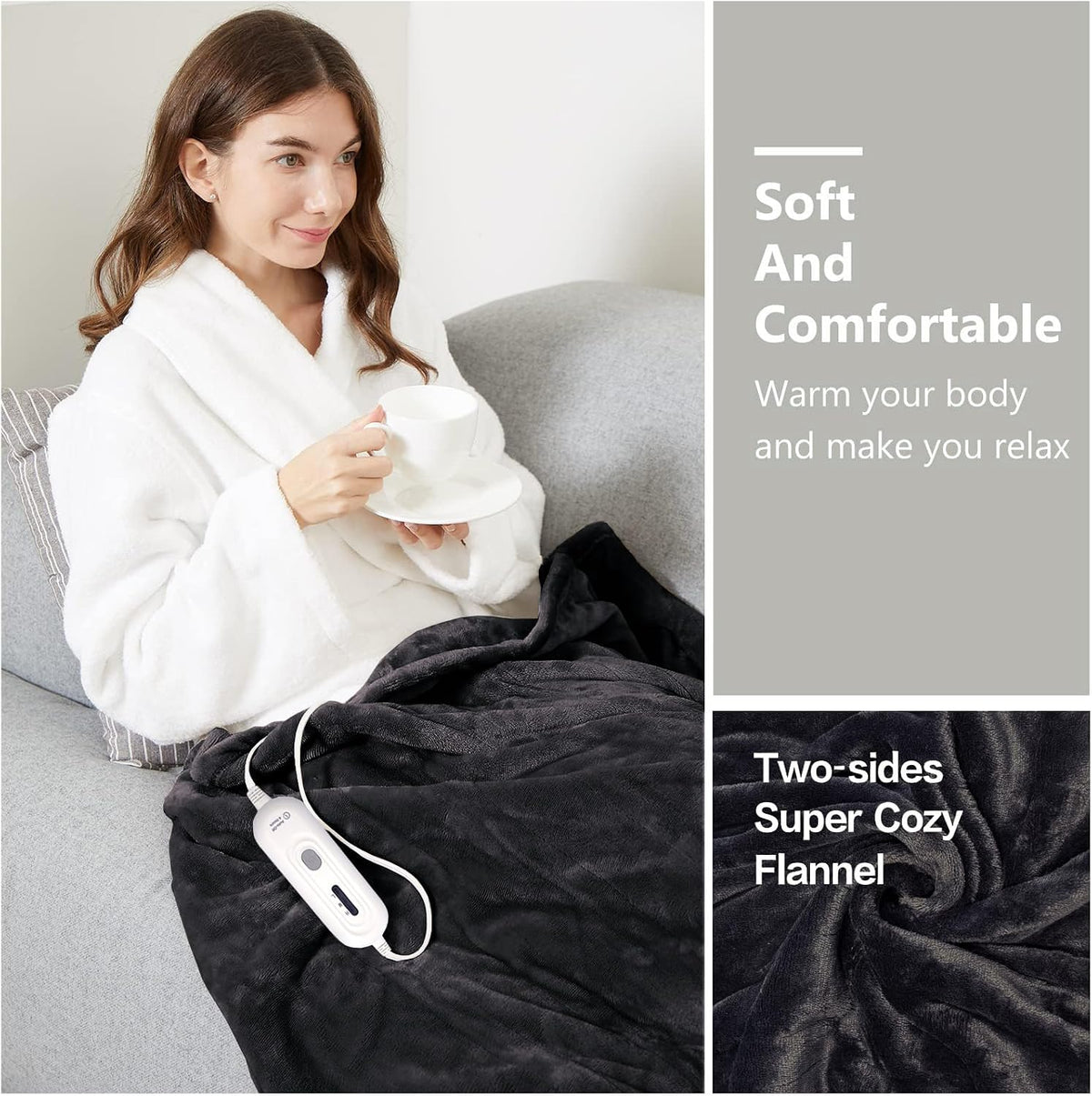 Tefici Heated Blanket Throw,Ultra Soft 2-Layer Flannel Electric Blanket