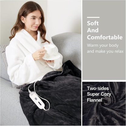Tefici Heated Blanket Throw,Ultra Soft 2-Layer Flannel Electric Blanket